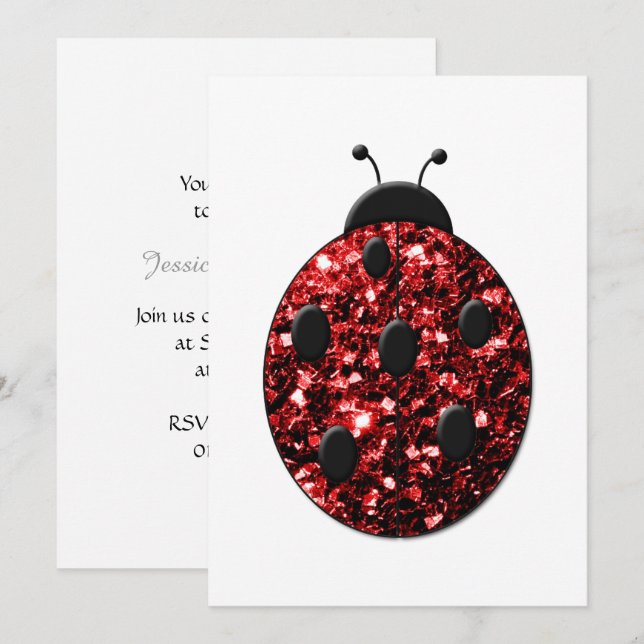 Invitation Étincelle rouge étincelante Ladybug Personnaliser (Devant / Derrière)
