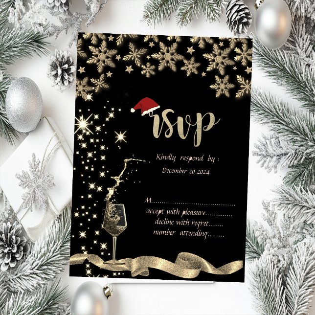 Invitation Étincelle, Verre, Flocs de neige Noël RSVP (Créateur téléchargé)