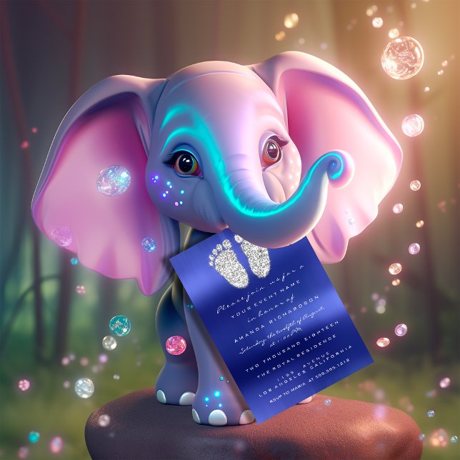 Invitation Étincelles Argent Royal Blue Baby shower Pieds (Spark Drips Silver Royal Blue Baby Shower Feet Invitation)