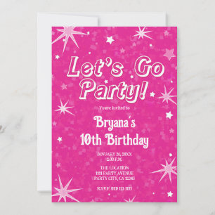 Invitation Étincelles Étoiles Rose Chaud Allons Fêter Anniver