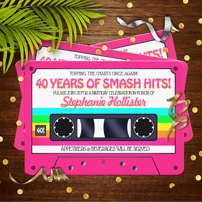 Invitation Étiquette cassette néon rose Rétro 80's pour fête  (Créateur téléchargé)