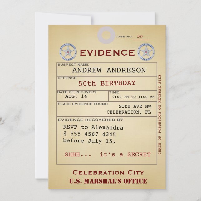 Invitation Étiquette de preuve 50e anniversaire Odd Humour Si (Devant)