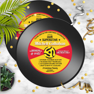 Invitation Étiquette vintage Vinyl 45 Record Anniversaire