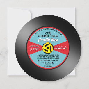Invitation Étiquette vintage Vinyl 45 Record Anniversaire