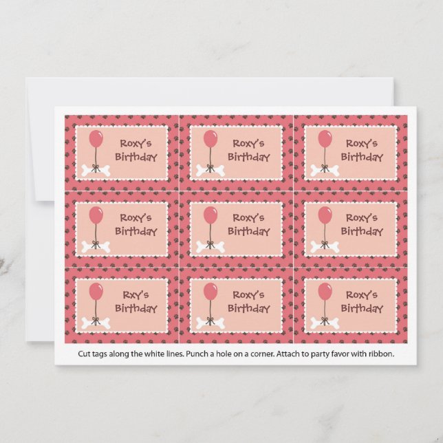 Invitation Étiquettes de cadeau de fille de chien d'os et de (Devant)