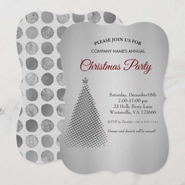Invitation étoile Argent de Noël (Devant / Derrière)