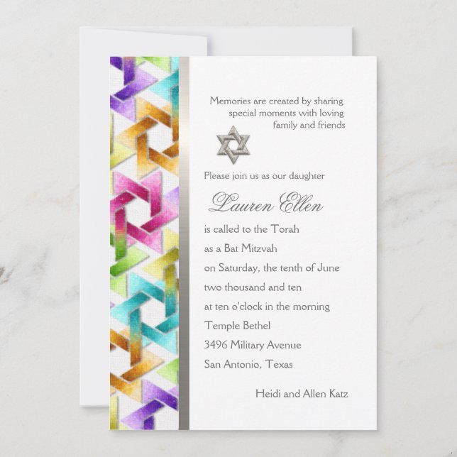 Invitation Étoile bat mitzvah de David Rainbow Damask (Dos)