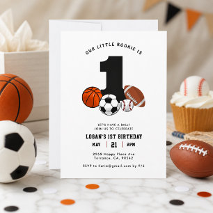 Invitation Étoile Bleue Vintage Sport Garçon 1er Anniversaire