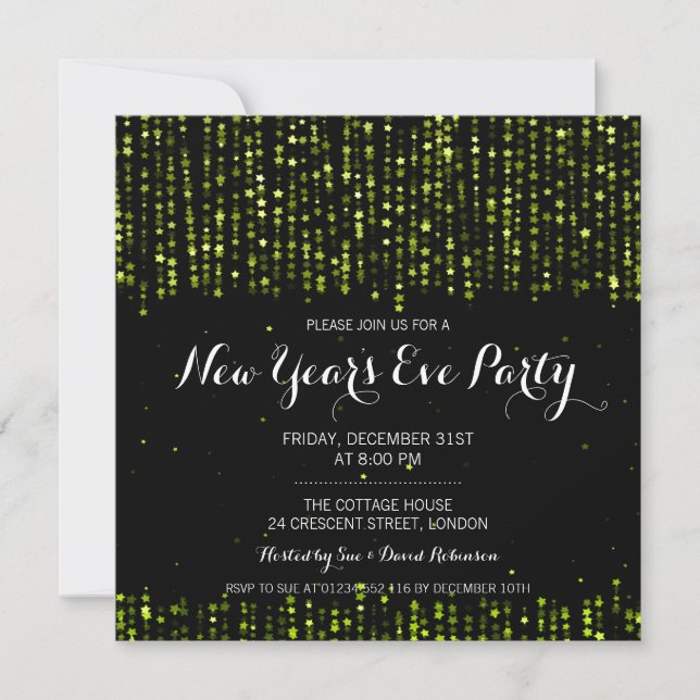 Invitation Étoile Confetti Green du Nouvel An (Devant)