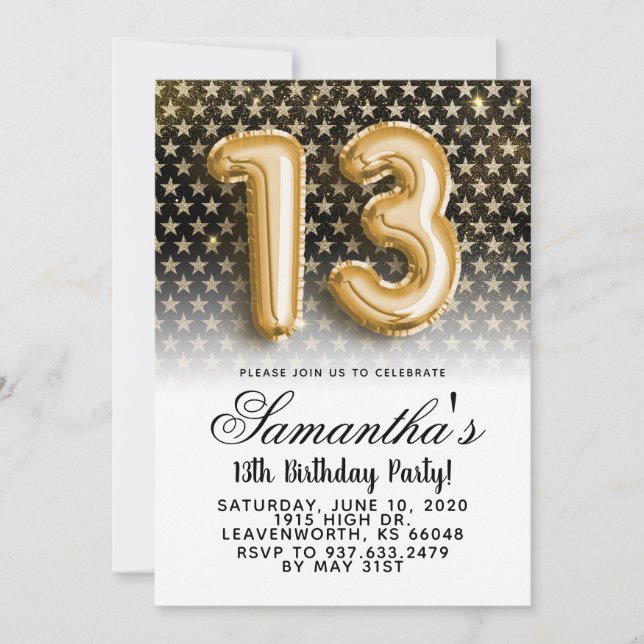 Invitation étoile d'anniversaire 13 ans (Devant)