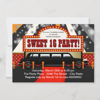 Invitation Étoile de cinéma fête d'anniversaire Sweet 16 en l