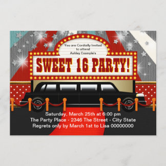 Invitation Étoile de cinéma fête d'anniversaire Sweet 16 en l