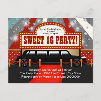 Invitation Étoile de cinéma fête d'anniversaire Sweet 16 en l