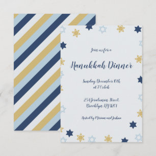 Invitation Étoile de David   Dîner de Hanoukka bleu et or
