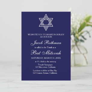 Invitation Étoile de David Élégant Simple Bleu Bat Mitzvah