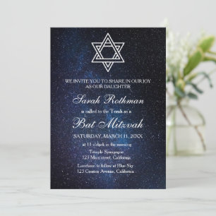 Invitation Étoile de David Élégant Simple Bleu Bat Mitzvah