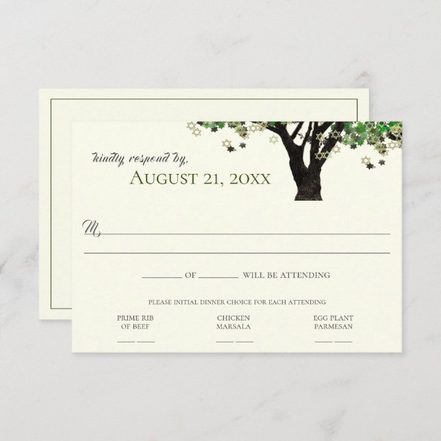 Invitation Étoile de David Mitzvah RSVP arbre encadré  (Devant / Derrière)