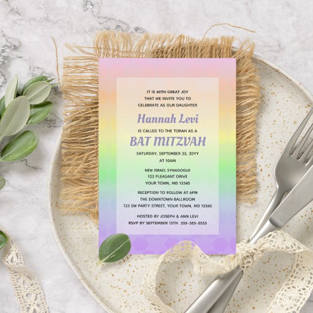 Invitation Étoile de David Pastel Ombre Bat mitzvah (Créateur téléchargé)