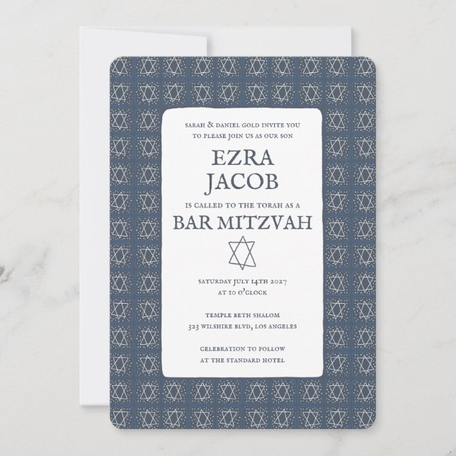 Invitation Étoile de David Tiles Custom Bar Mitzvah B'nai Bat (Devant)