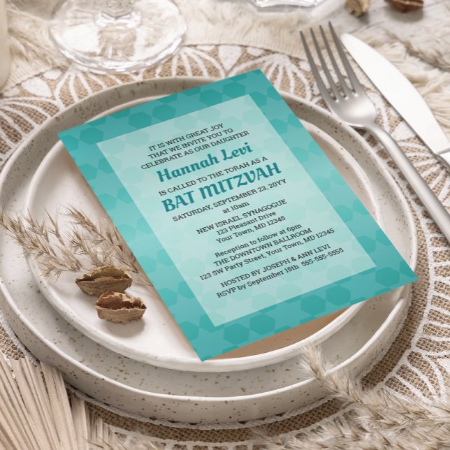 Invitation Étoile de David Turquoise Ombre Bat mitzvah (Créateur téléchargé)