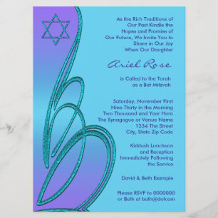 Invitation Étoile de David violette sarcelle pour Bat Mitzvah