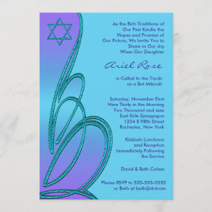 Invitation Étoile de David violette sarcelle pour Bat Mitzvah