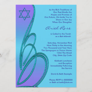 Invitation Étoile de David violette sarcelle pour Bat Mitzvah