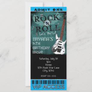 Invitation Étoile de Glam Rock N Roll Anniversaire Billet VIP