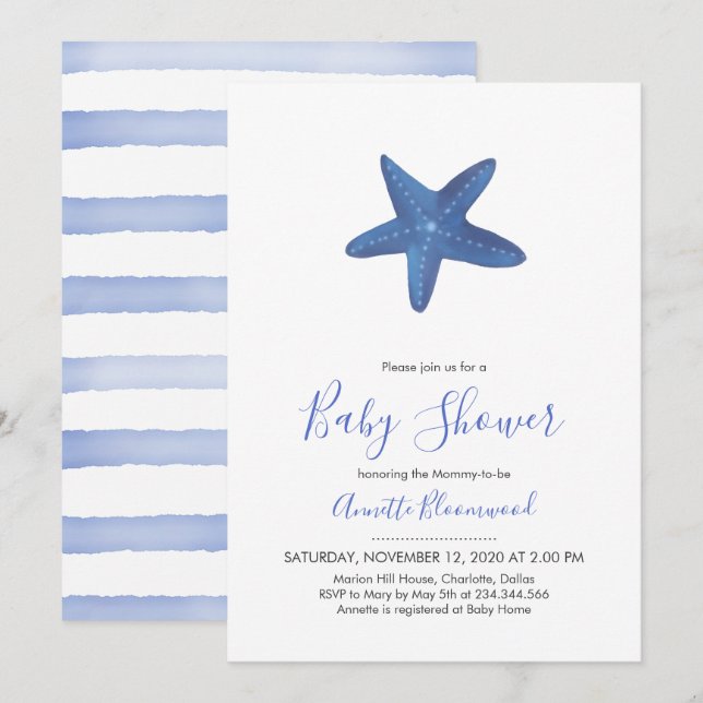 Invitation Étoile de mer | Baby shower océanique (Devant / Derrière)