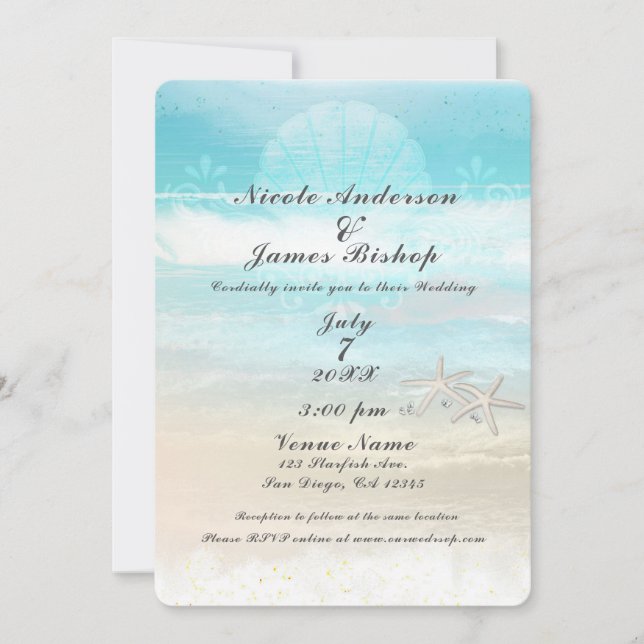 Invitation Étoile de mer blanche de plage Mariage d'été éléga (Devant)