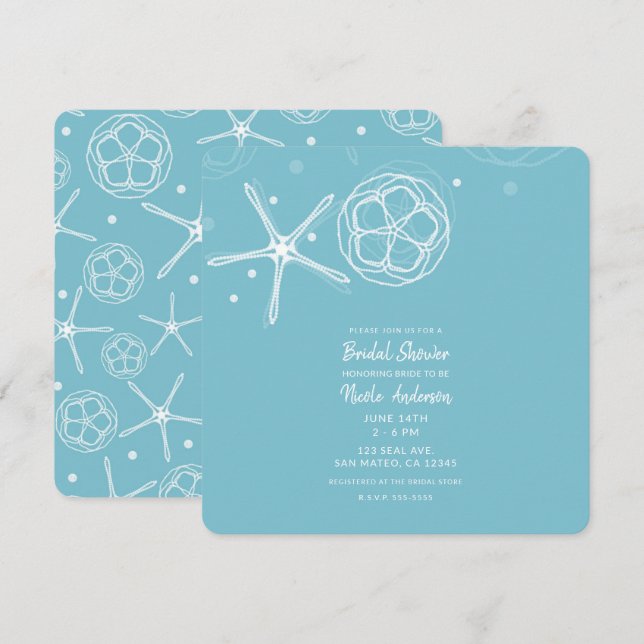 Invitation Étoile de mer blanche et perle Mariage Shower de m (Devant / Derrière)