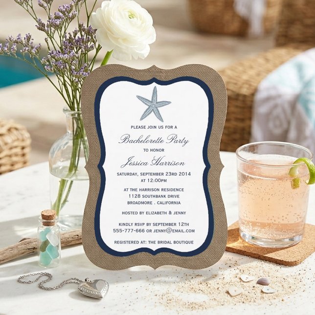 Invitation Étoile de mer de la marine Plage Burlap Enterremen (Créateur téléchargé)