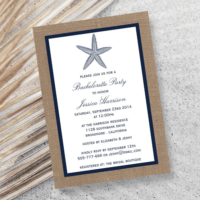 Invitation Étoile de mer de la marine Plage Burlap Enterremen (Créateur téléchargé)