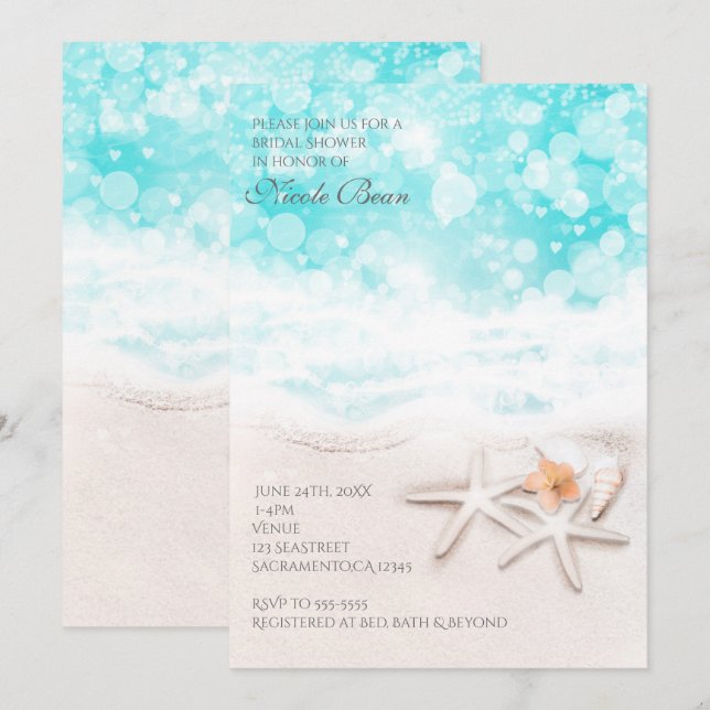 Invitation Étoile de mer de plage sablonneuse blanche invitat (Devant / Derrière)