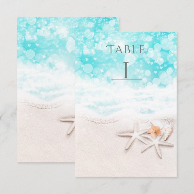 Invitation Étoile de mer de plage sablonneuse blanche numéro  (Devant / Derrière)