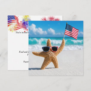 Invitation Étoile de mer du 4 juillet brandissant le drapeau