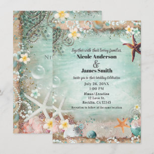 Invitation Étoile de mer élégante de la plage et perles de ma