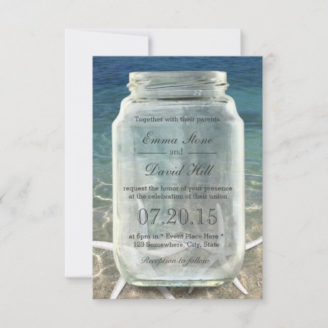 Invitation Étoile de mer élégante et mariage bleu plage pot M (Devant)