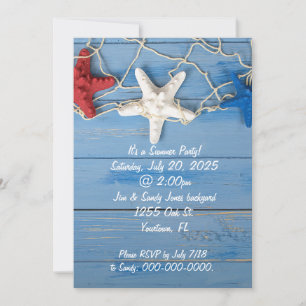 Invitation étoile de mer et filet aux couleurs patriotiques
