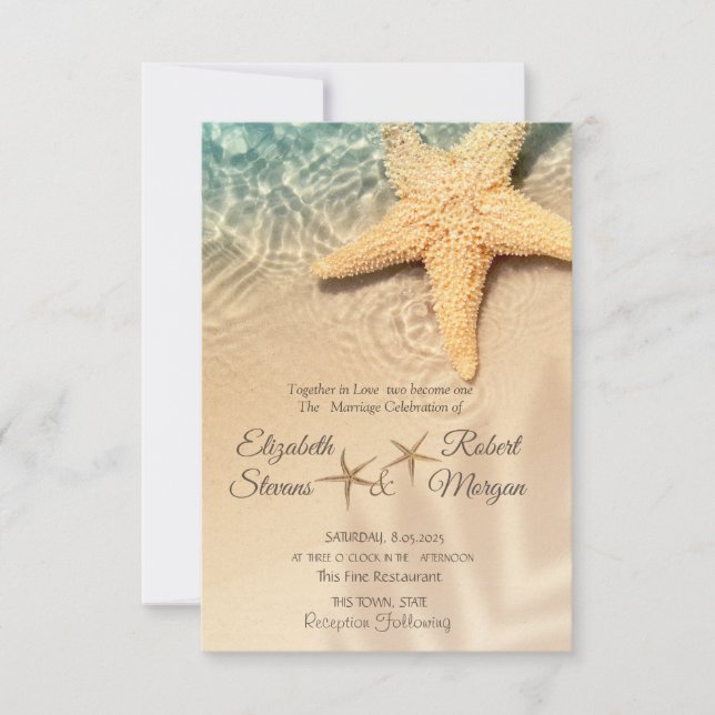 Invitation Étoile de mer Plage de sable Mariage (Devant)