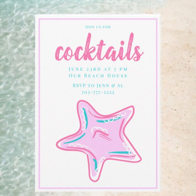 Invitation Étoile de mer rose prépa / Soirée cocktail plage (Créateur téléchargé)