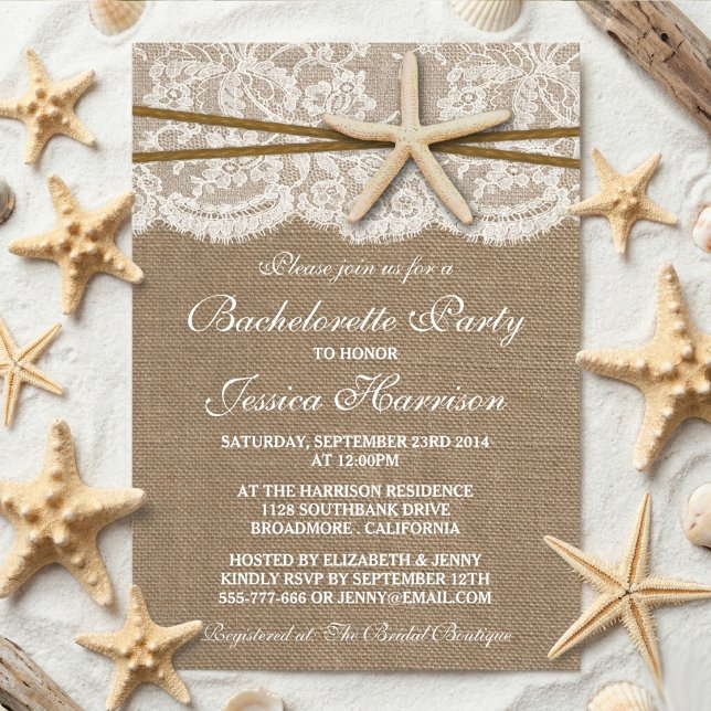 Invitation Étoile de mer rustique sur toile de jute Enterreme (Créateur téléchargé)