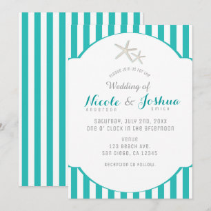 Invitation Étoile de mer sarcelle turquoise rayée élégante pl