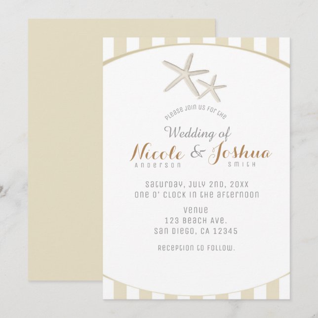 Invitation Étoile de mer Tan rayé Moderne Minimal Mariage Pla (Devant / Derrière)