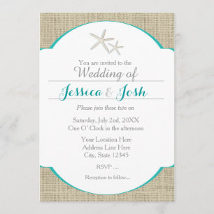 Invitation étoile de mer toile de jute turquoise s