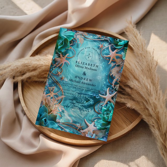 Invitation Étoile de mer turquoise Mariage Océan (Créateur téléchargé)