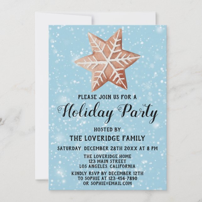 Invitation Étoile de Noël Cookie Fête de vacances Bleu Neige (Devant)