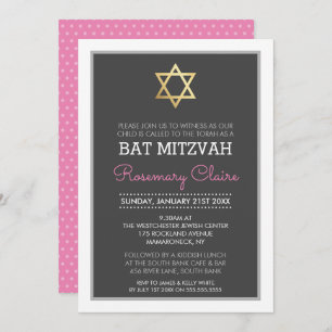 Invitation ÉTOILE D'OR DAVID bat mitzvah moderne gris rose
