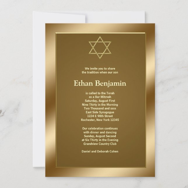 Invitation Étoile d'or de David Bar Mitzvah (Devant)