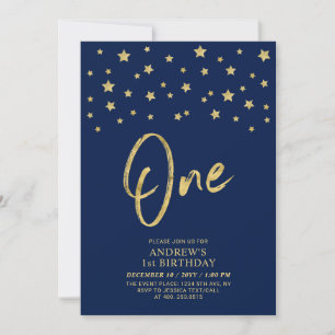 Invitation Étoile d'Or   Fête d'anniversaire Navy Blue One 1e